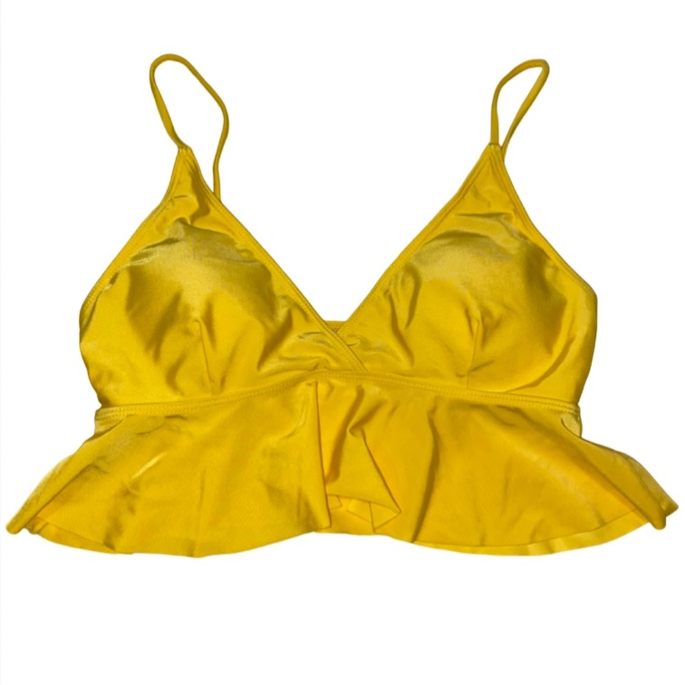 Ruffle Peplum Bikini Top Bright Yellow Yellow Wrap Top size Large Swimsuit